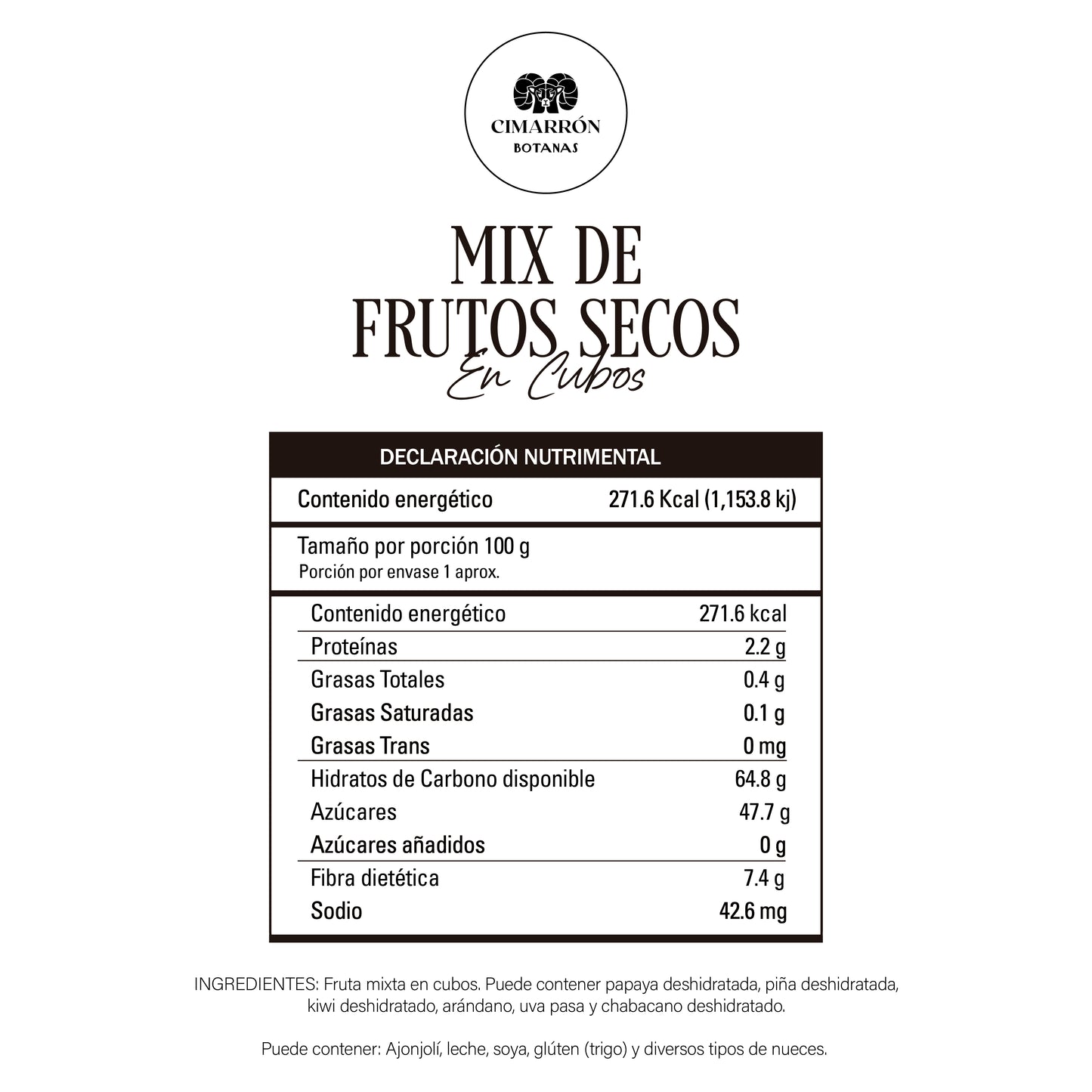 Fruta deshidratada mixta en cubos 1kg - Cimarrón