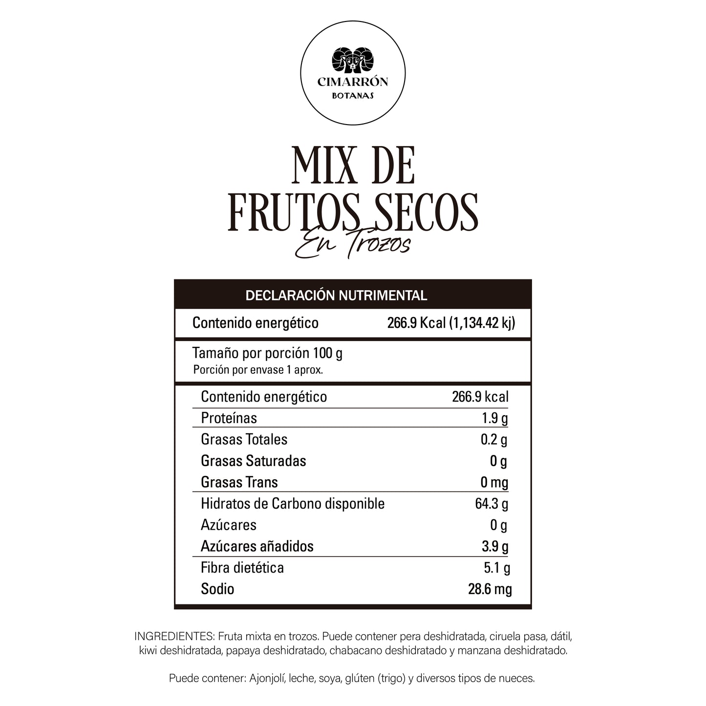 Fruta deshidratada mixta entera 1kg - Cimarrón
