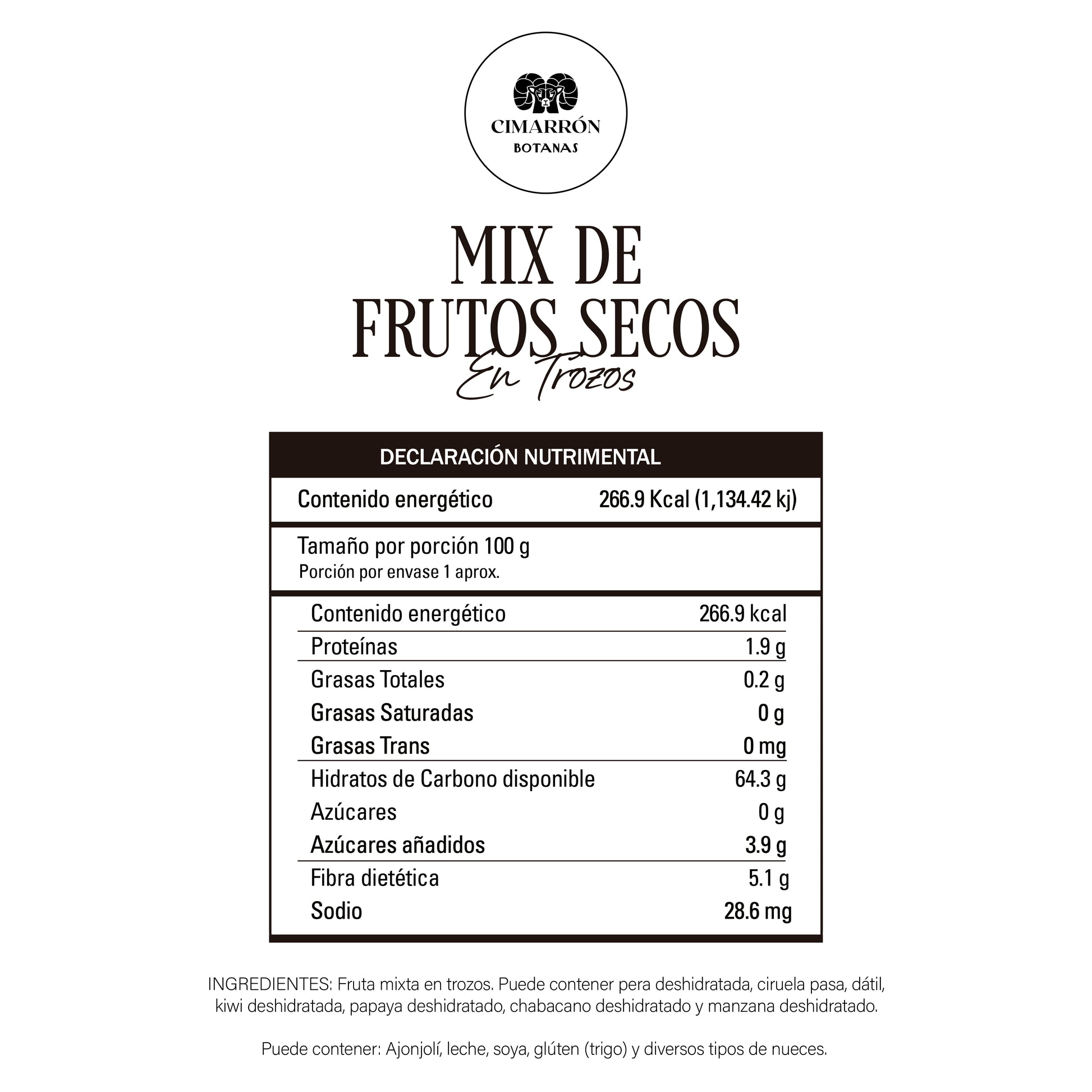 Fruta deshidratada mixta entera 1kg - Cimarrón